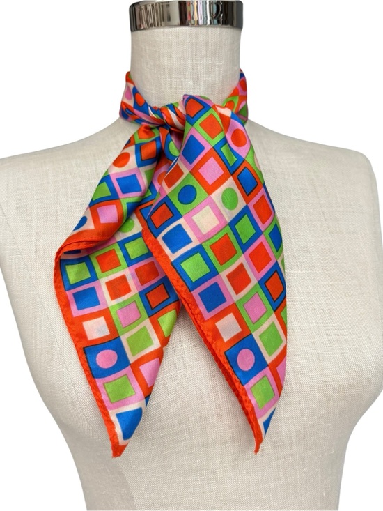 Glentex Accessories - Vintage Mod Scarf Colorful Geometric Dots Scarf Blue, Orange, Pink, Green 60s